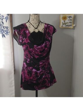 Vintage 90s Y2K Studio Y Unique 2 Layer Top Purple Flower and Black Small Cute!